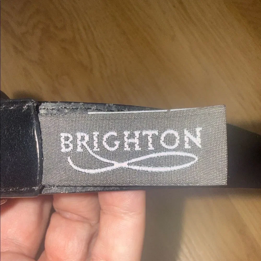 Vintage Brighton Black Belt Heart Silver Gold Buckle Made in USA Small 1996